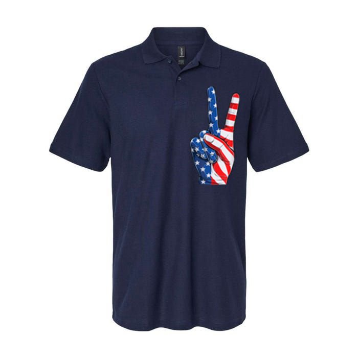 American Flag Peace Sign Hand Fourth of July vintage Softstyle Adult Sport Polo