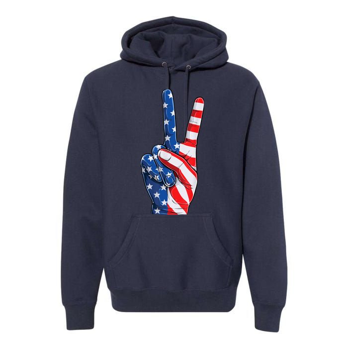 American Flag Peace Sign Hand Fourth of July vintage Premium Hoodie