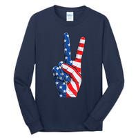 American Flag Peace Sign Hand Fourth of July vintage Tall Long Sleeve T-Shirt