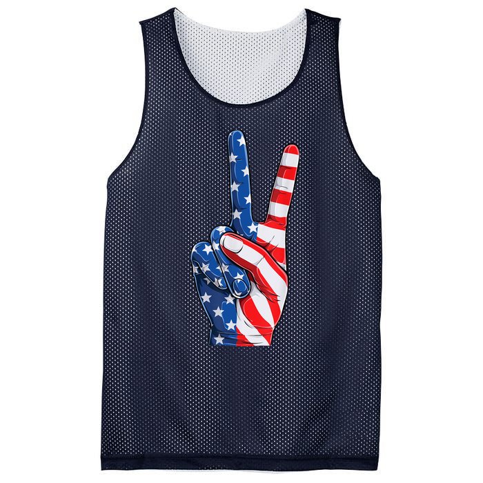 American Flag Peace Sign Hand Fourth of July vintage Mesh Reversible Basketball Jersey Tank