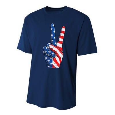 American Flag Peace Sign Hand Fourth of July vintage Performance Sprint T-Shirt