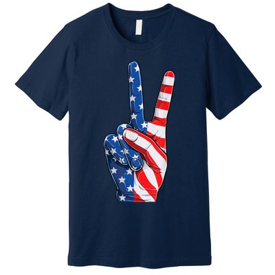 American Flag Peace Sign Hand Fourth of July vintage Premium T-Shirt