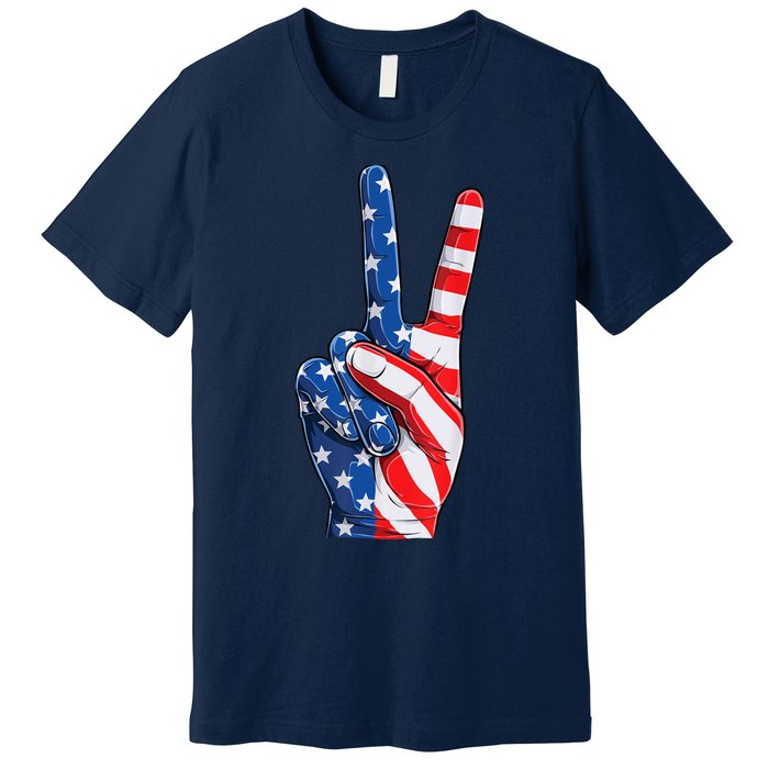 American Flag Peace Sign Hand Fourth of July vintage Premium T-Shirt