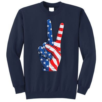 American Flag Peace Sign Hand Fourth of July vintage Tall Sweatshirt