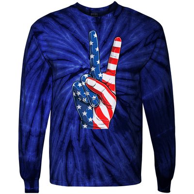 American Flag Peace Sign Hand Fourth of July vintage Tie-Dye Long Sleeve Shirt