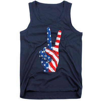 American Flag Peace Sign Hand Fourth of July vintage Tank Top