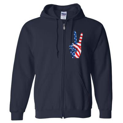 American Flag Peace Sign Hand Fourth of July vintage Full Zip Hoodie