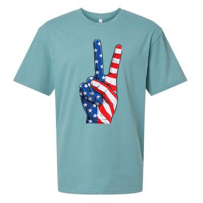 American Flag Peace Sign Hand Fourth of July vintage Sueded Cloud Jersey T-Shirt