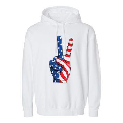 American Flag Peace Sign Hand Fourth of July vintage Garment-Dyed Fleece Hoodie