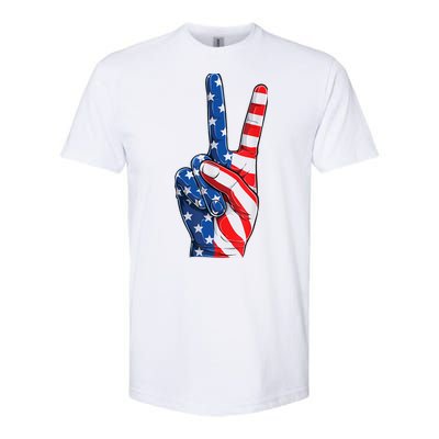 American Flag Peace Sign Hand Fourth of July vintage Softstyle CVC T-Shirt