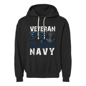 American Flag Proud To Be A US Na Vy Military Veteran Man Dad Grandpa Garment-Dyed Fleece Hoodie