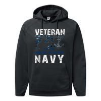 American Flag Proud To Be A US Na Vy Military Veteran Man Dad Grandpa Performance Fleece Hoodie