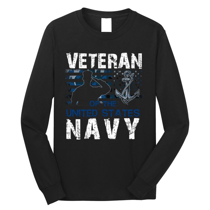 American Flag Proud To Be A US Na Vy Military Veteran Man Dad Grandpa Long Sleeve Shirt