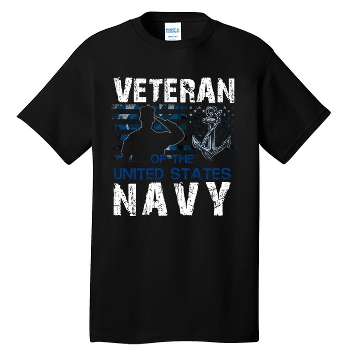 American Flag Proud To Be A US Na Vy Military Veteran Man Dad Grandpa Tall T-Shirt