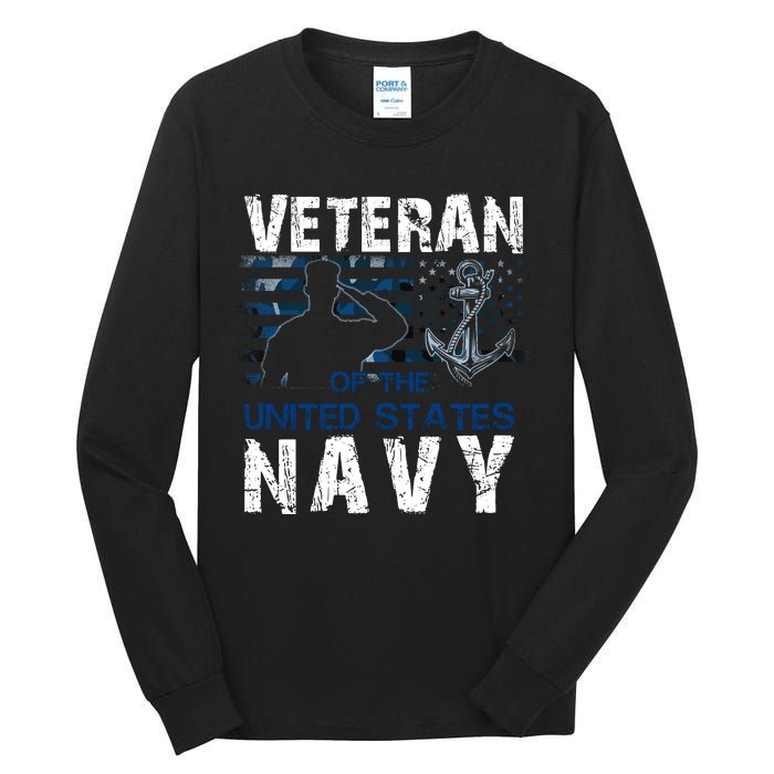 American Flag Proud To Be A US Na Vy Military Veteran Man Dad Grandpa Tall Long Sleeve T-Shirt