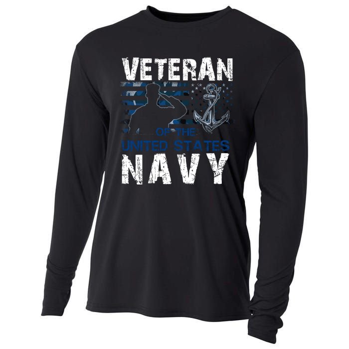 American Flag Proud To Be A US Na Vy Military Veteran Man Dad Grandpa Cooling Performance Long Sleeve Crew