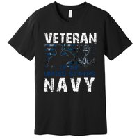 American Flag Proud To Be A US Na Vy Military Veteran Man Dad Grandpa Premium T-Shirt