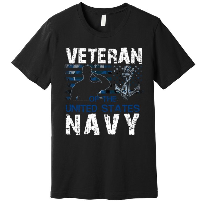 American Flag Proud To Be A US Na Vy Military Veteran Man Dad Grandpa Premium T-Shirt