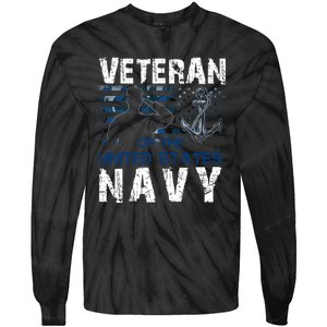 American Flag Proud To Be A US Na Vy Military Veteran Man Dad Grandpa Tie-Dye Long Sleeve Shirt