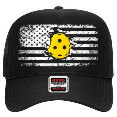 American Flag Pickleball Apparel Pickleball High Crown Mesh Back Trucker Hat