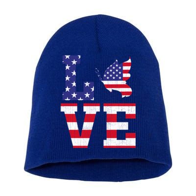 American Flag Patriotic Butterfly Lover Usa Flag 4th Of July Cool Gift Short Acrylic Beanie