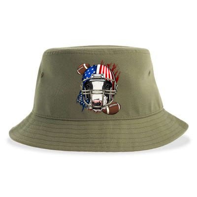 American Football Player Cow Farm Animal Patriotic Cow Lover Cute Gift Sustainable Bucket Hat