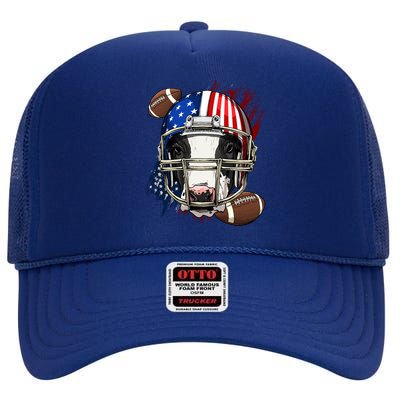 American Football Player Cow Farm Animal Patriotic Cow Lover Cute Gift High Crown Mesh Back Trucker Hat