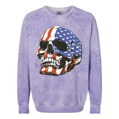 American Flag Patriotic Skull Colorblast Crewneck Sweatshirt