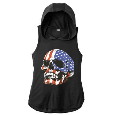 American Flag Patriotic Skull Ladies PosiCharge Tri-Blend Wicking Draft Hoodie Tank