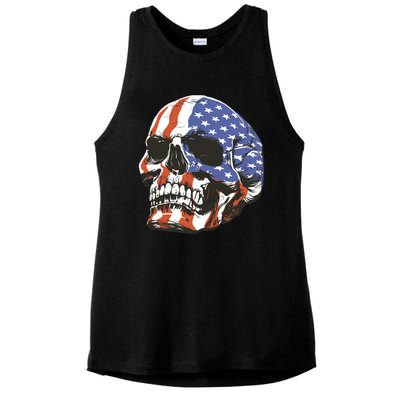 American Flag Patriotic Skull Ladies PosiCharge Tri-Blend Wicking Tank