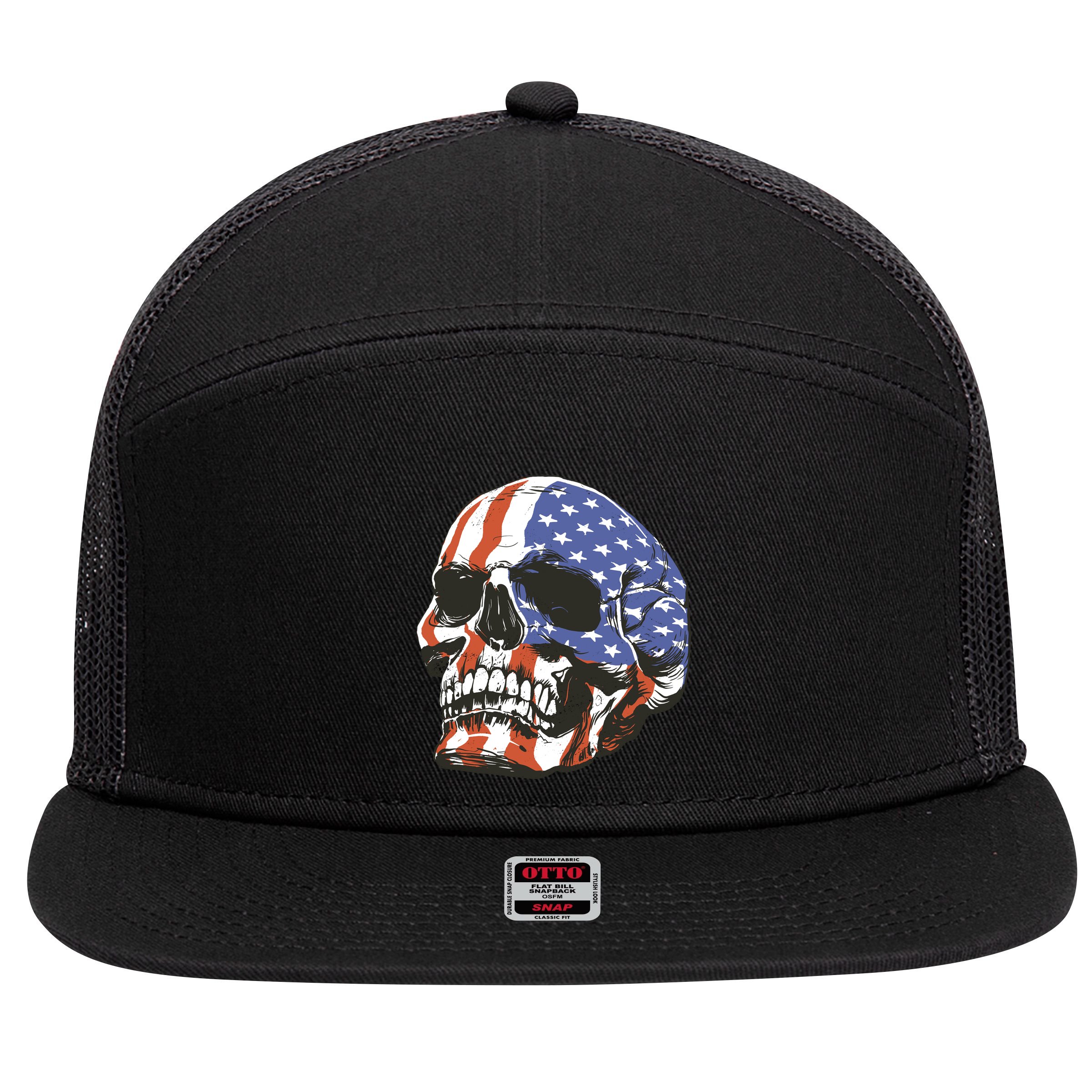 American Flag Patriotic Skull 7 Panel Mesh Trucker Snapback Hat