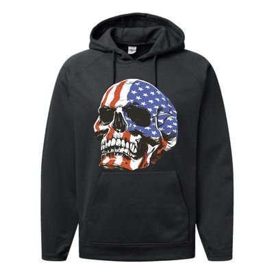 American Flag Patriotic Skull Performance Fleece Hoodie