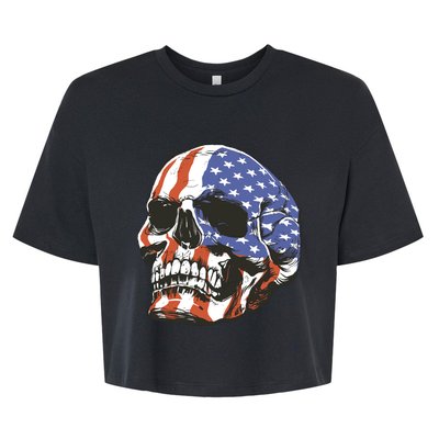 American Flag Patriotic Skull Bella+Canvas Jersey Crop Tee