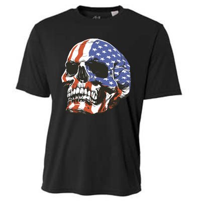 American Flag Patriotic Skull Cooling Performance Crew T-Shirt