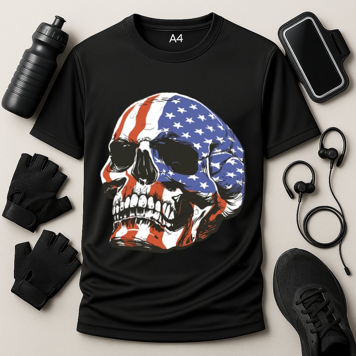 American Flag Patriotic Skull Cooling Performance Crew T-Shirt