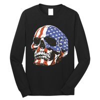 American Flag Patriotic Skull Long Sleeve Shirt