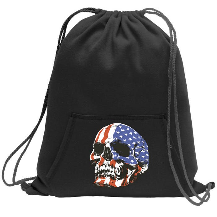 American Flag Patriotic Skull Sweatshirt Cinch Pack Bag