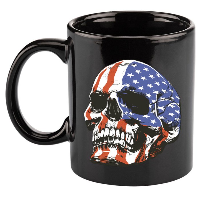 American Flag Patriotic Skull 11oz C Handle Ceramic Mug