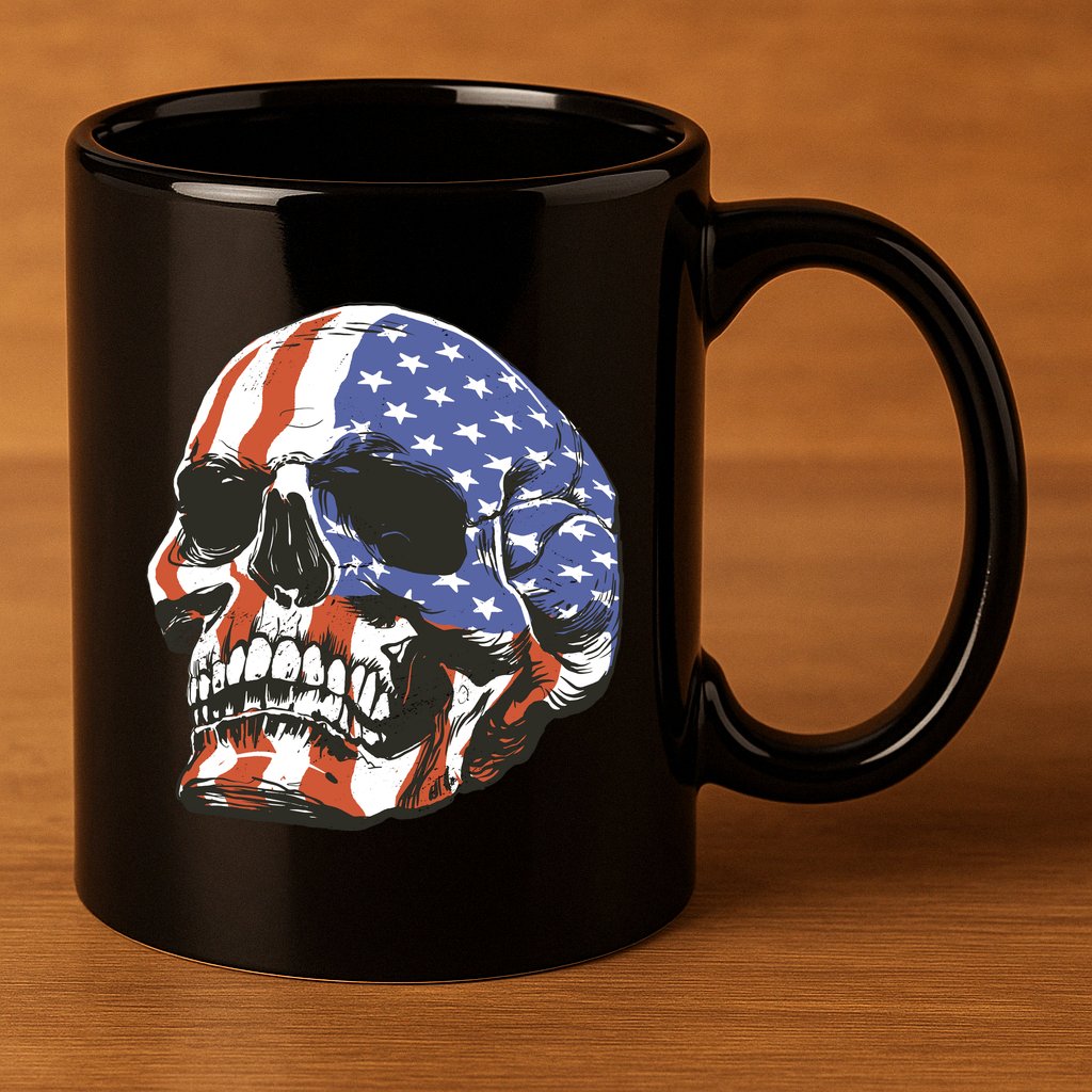 American Flag Patriotic Skull 11oz C Handle Ceramic Mug