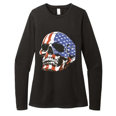 American Flag Patriotic Skull Womens CVC Long Sleeve Shirt