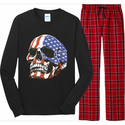 American Flag Patriotic Skull Long Sleeve Pajama Set