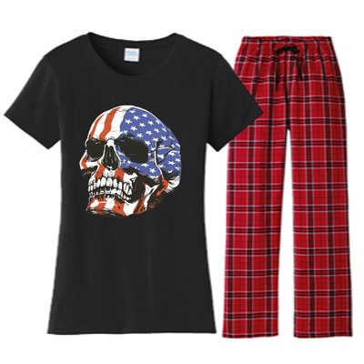 American Flag Patriotic Skull Women's Flannel Pajama Set