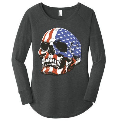 American Flag Patriotic Skull Women's Perfect Tri Tunic Long Sleeve Shirt