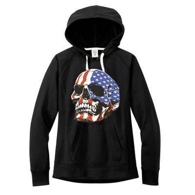 American Flag Patriotic Skull Women's Fleece Hoodie