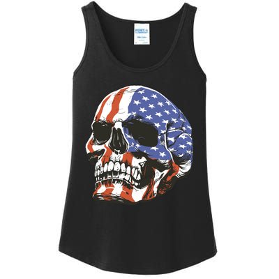 American Flag Patriotic Skull Ladies Essential Tank