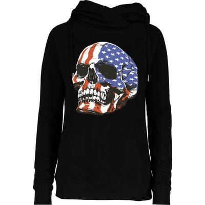 American Flag Patriotic Skull Womens Funnel Neck Pullover Hood