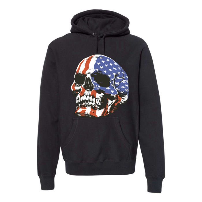 American Flag Patriotic Skull Premium Hoodie