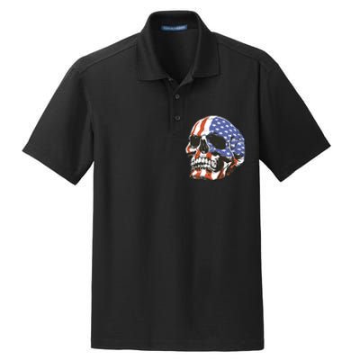 American Flag Patriotic Skull Dry Zone Grid Polo