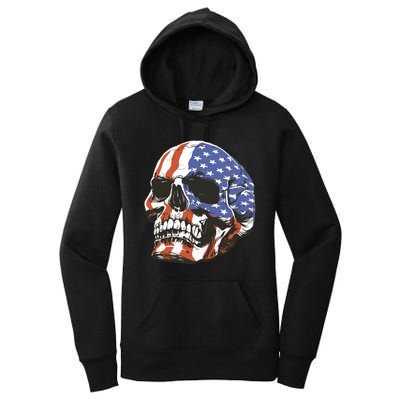 American Flag Patriotic Skull Women's Pullover Hoodie