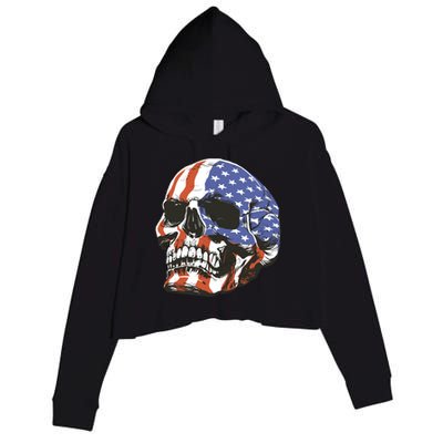 American Flag Patriotic Skull Crop Fleece Hoodie